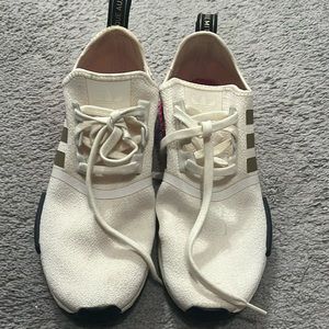 Beige and pink running shoes